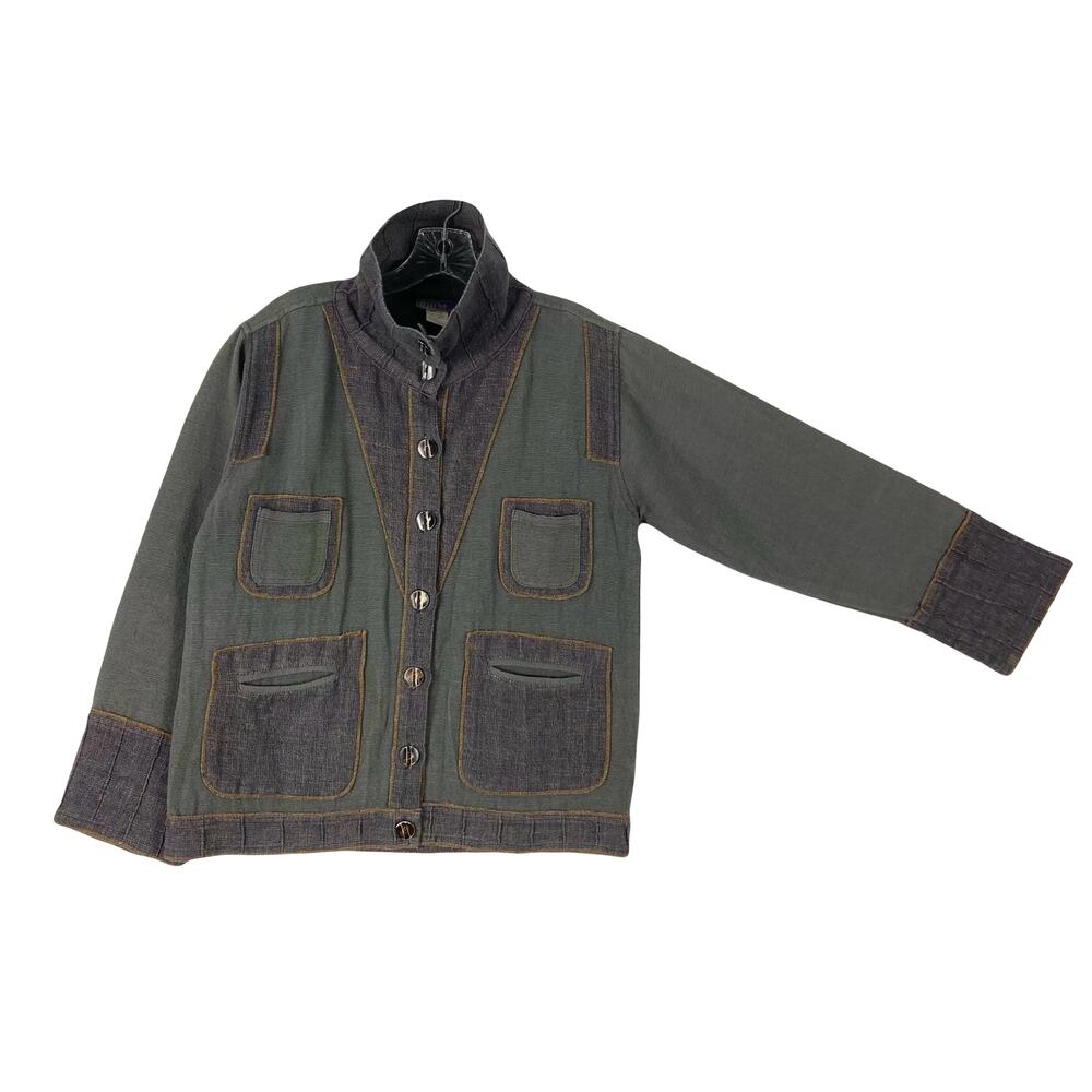 Nwot TRIBE A PEOPLE UNITED Jacket XL Green Purple Patchwork Brown-Stitch Button